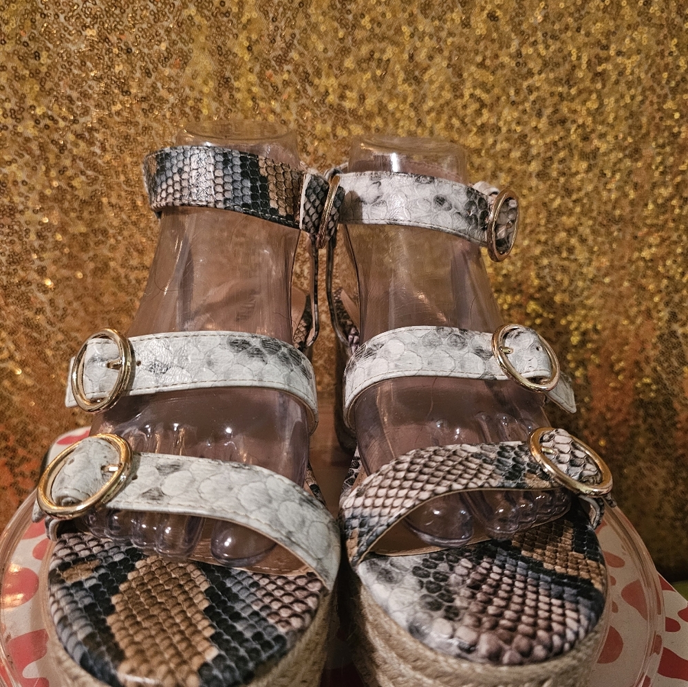 G NEW! Pool Day Heeled Sandal 👡 snakeskin multi color chic animal print - Picture 2 of 12